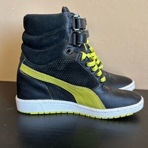Puma Sky Wedge High shoes / sneakers. Womens Size US 8. Black Yellow Athletic.